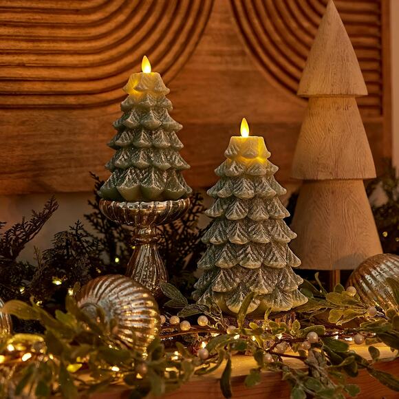 Luminara Flameless Glitter Christmas Tree LED Candle With Timer Iceberg Green - Picture 3 of 16